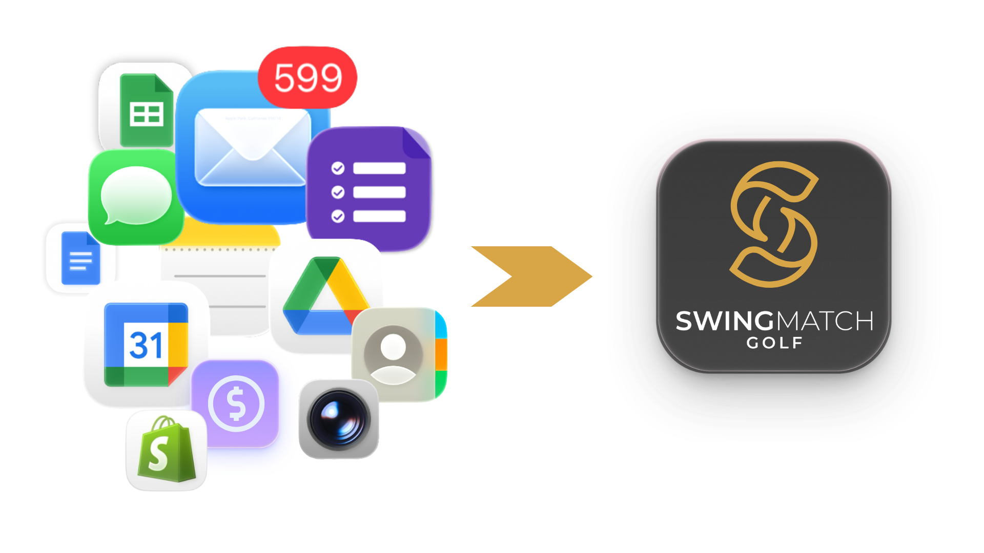 Golf coaches replace 6+ apps — texts, calendar, spreadsheets, payment apps, Google Forms, and camera roll — with SwingMatch, one platform for scheduling, payments, packages, and student management